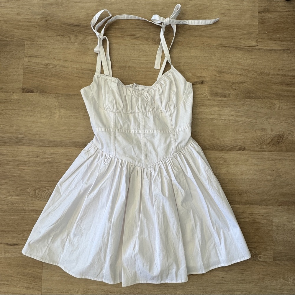Mable Corset White Tie-Shoulder Sundress Sz M Cottage Core